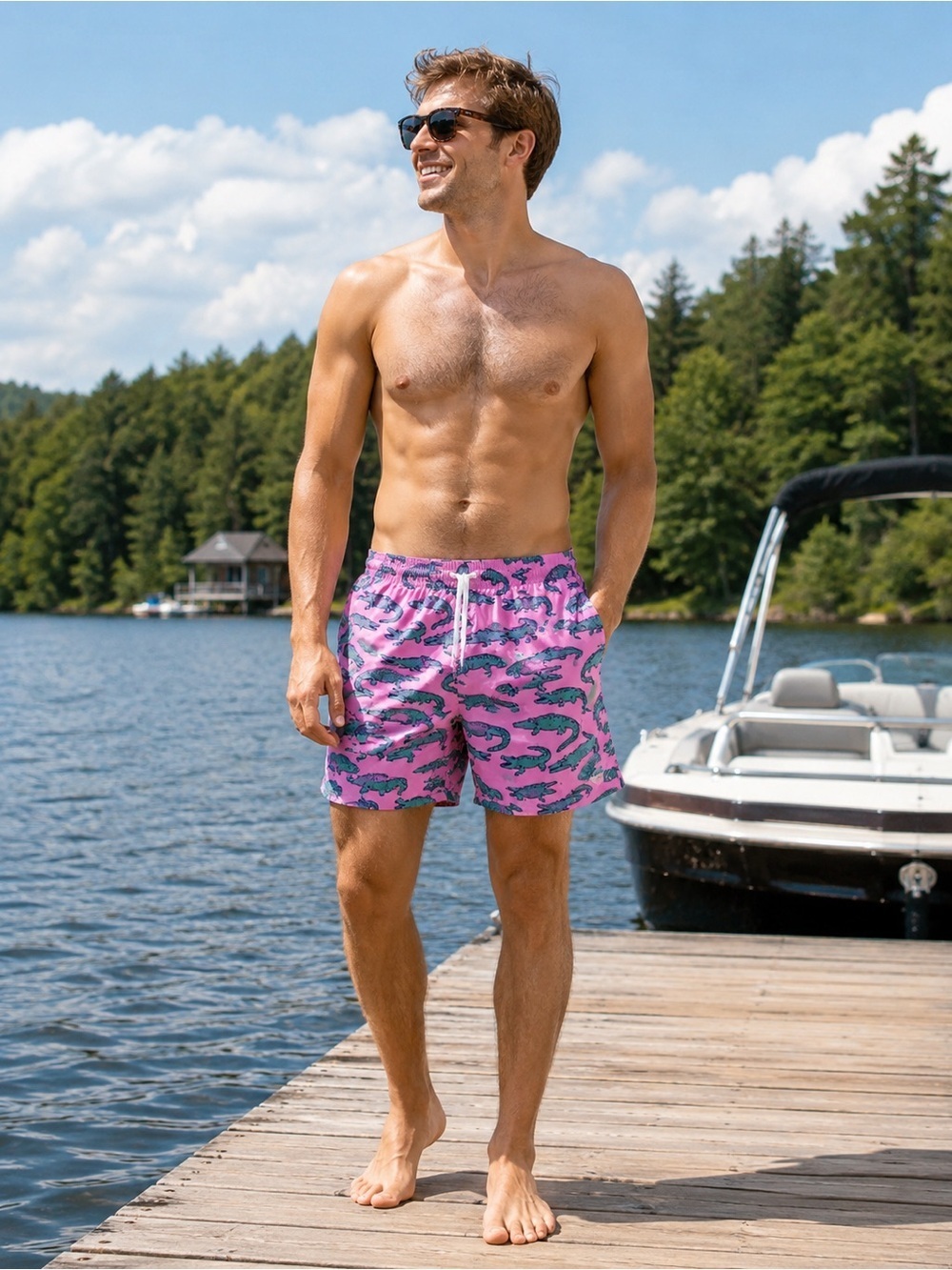 Chubbies Alligator the Glades Swim Trunks Pink Green 5.5” inseam Size XL